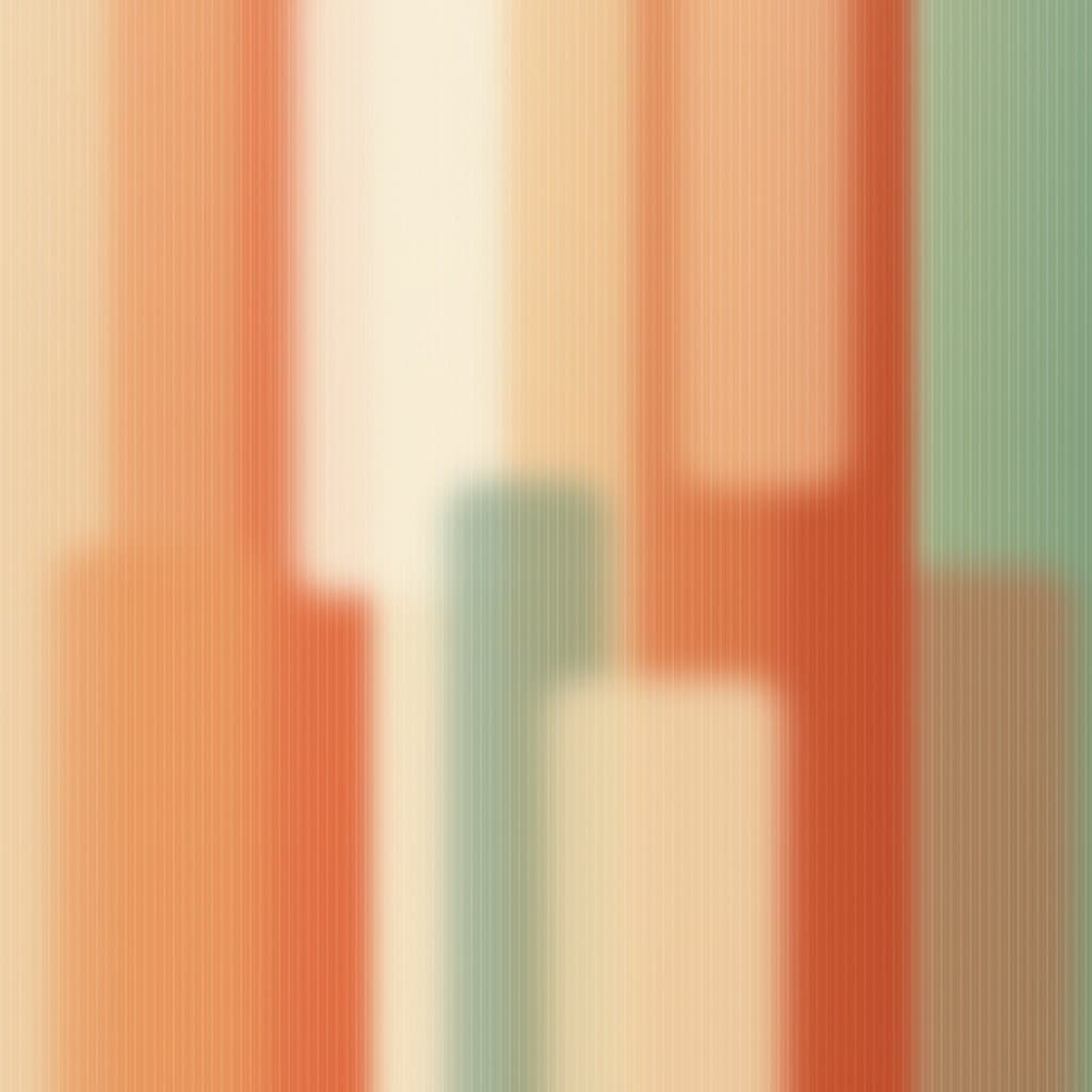 Abstract brushed painting in coral, peach, and cream with a band of sage green.